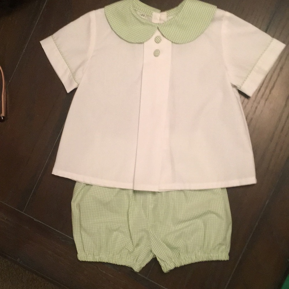 Green and White gingham two piece set.